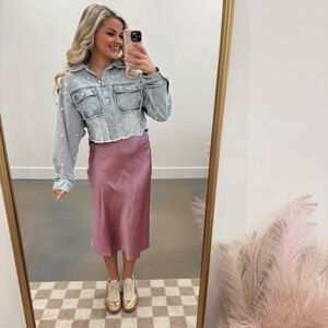 NWT She and Sky Pink/PURPLE MAUVE Midi Slip Skirt